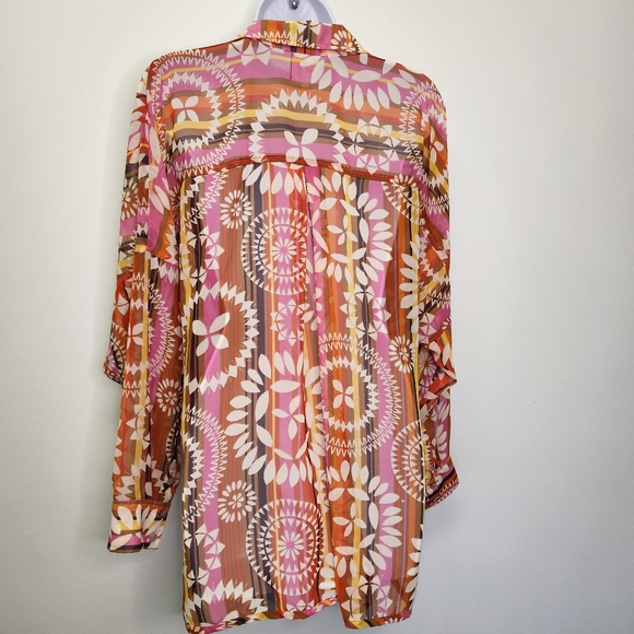 Ivy Jane L/S Multi Color Sheer Wrap Open Front Blouse Size S - Picture 5 of 7